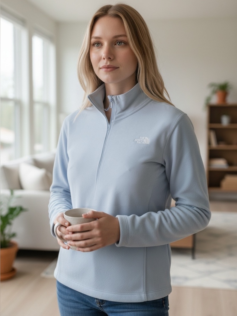 The North Face half-zip collar sweater baby blue Sz XL